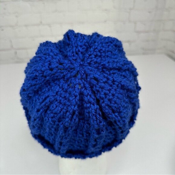 Handmade Unisex New Royal Blue Streetwear Winter Knit Beanie - Adult S/M - Picture 5 of 9